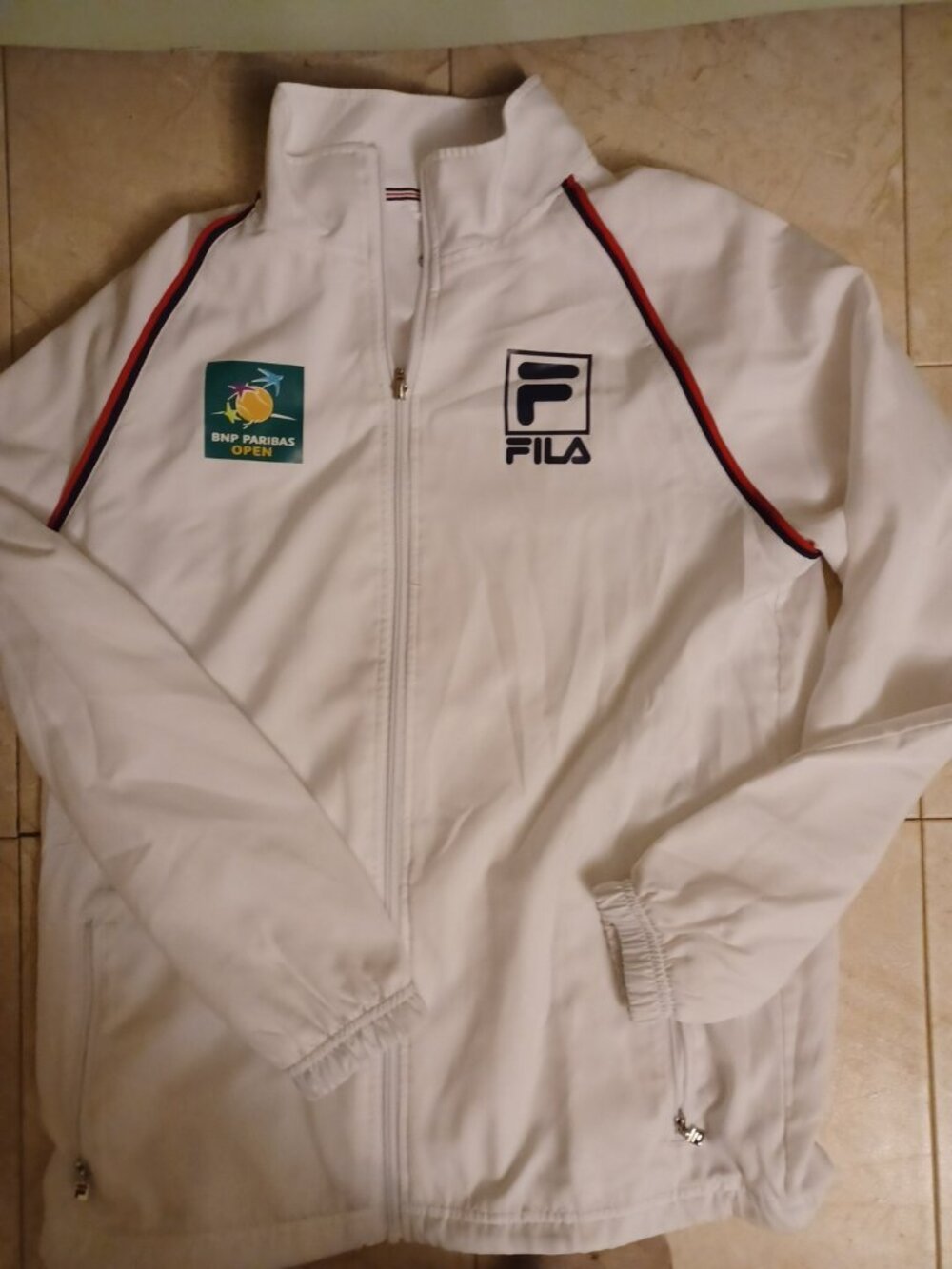 FILA Mens BNP Paribas Open Full Zip White Tennis Windbreaker - Small